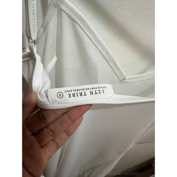 12th Tribe Small Women White Minimalist Casual Bodycon Dress - Picture 7 of 8